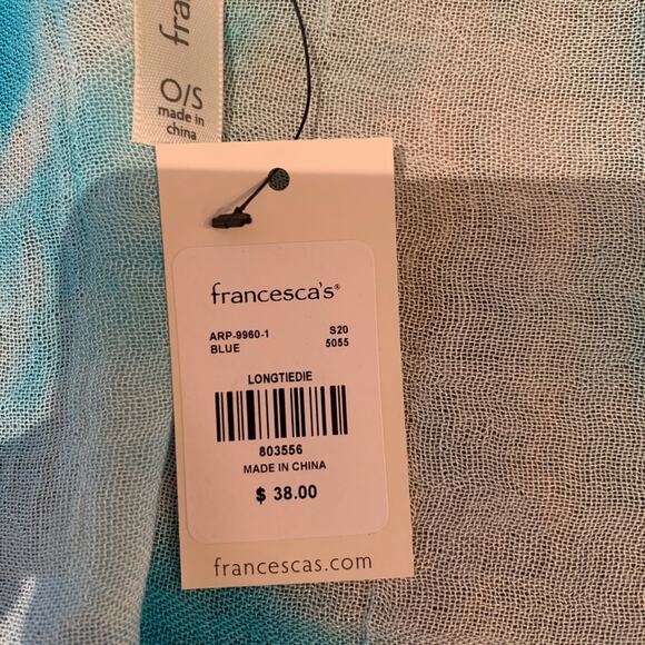 NWT Francesca's Turquoise & White Tie-Dye Kimono/Coverup - ONE SIZE - Picture 5 of 9
